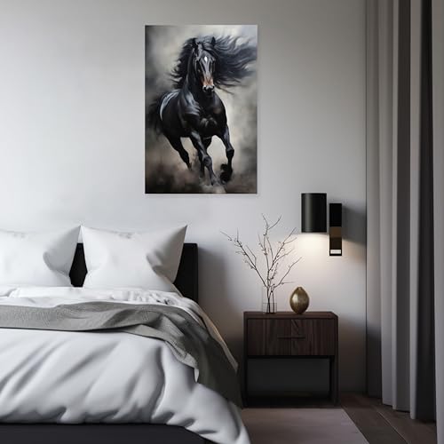 Horse Canvas Wall Art - Black Running Horse Animal Painting - 16x24 Framed Decor Variation of THIS listing