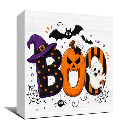 Halloween Pumpkin Ghost Wooden Box Sign - Cute Fall Decor, Variation H