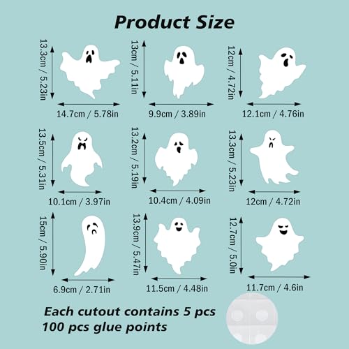 Halloween Ghost Paper Cutouts - 45 PCS Ghost Decorations for Bulletin Boards & Classroom