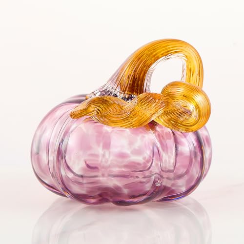 Crystal Hand Blown Glass Pumpkin Figurine - Purple Fall & Halloween Decor
