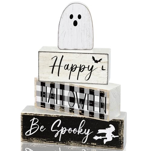 Halloween Ghost Tiered Tray Decorations - Farmhouse Wooden Sign Set