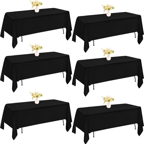 60x102 Inch Black Rectangle Table Cover - Pack of 6 Washable Polyester Tablecloths
