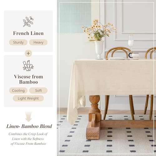 Square Linen Tablecloth 72x72 Inch - Sand Beige, Soft & Breathable Linen Look