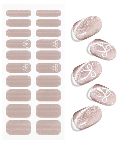 Semi Cured Gel Nail Strips with Cat Eye Design - Long-lasting Nail Art Wraps