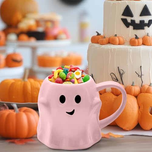 Pink 14 oz Halloween Ghost Coffee Mug - Ceramic Ghost Pattern, Cute Spooky Cup
