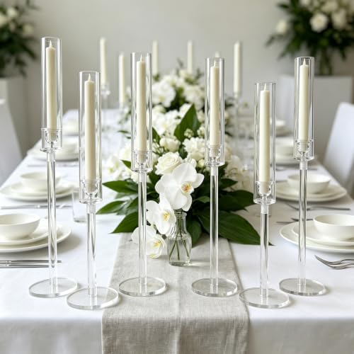 Vincidern 12-Piece Clear Acrylic Candle Holder Set for Weddings & Events - 3 Heights