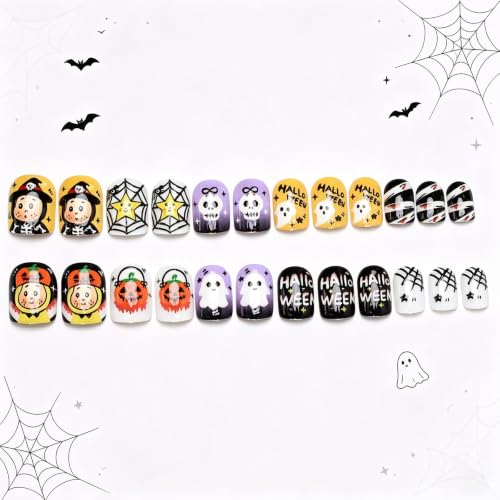 Halloween Press On Nails Short Square Fake Nails Cartoon Ghost - Variation of THIS listing