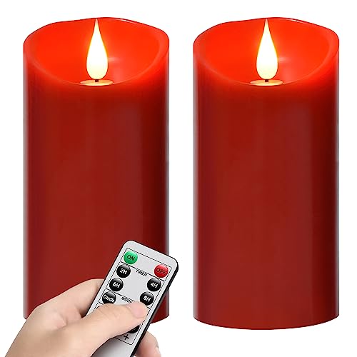 Nancia 2-Pack Red Flameless Battery-Operated Flickering LED Candles - Remote Control