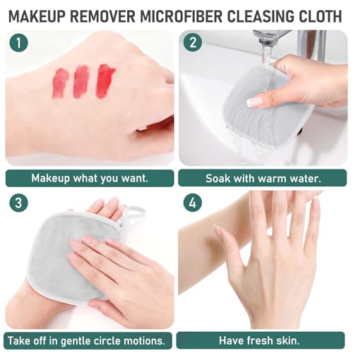 Reusable Makeup Remover Cloths Set - Khaki Brown-Grey, 12 Pack, 6x6 Inch Face Towels
