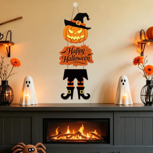 Halloween Door Sign with Witch Legs and Hat - Red Variation - 38 Inch Halloween Decor