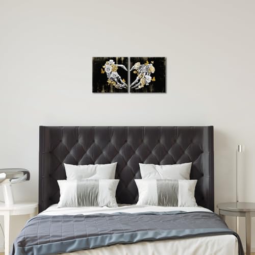 Small Gothic Skull Heart Wall Art Set - Black Gray Gold Framed Artwork for Gothic Decor