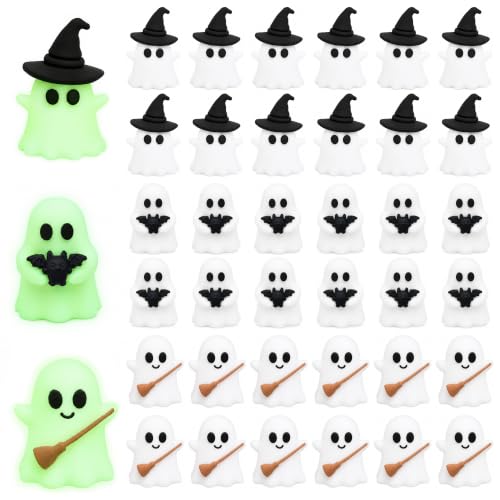 36 Pcs Mini Halloween Ghost Figurines - Glow in the Dark Rubber Decor Set - Halloween Party & Home Decorations
