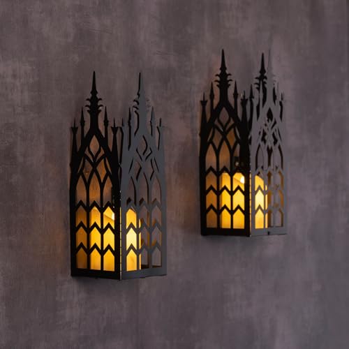 Black Church Window Wall Candle Sconce Set of 2 - Gothic Cathedral Design