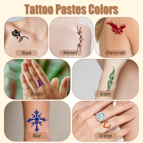 Temporary Tattoo Kit for Women Men Teens 7 Color Water-Resistant DIY Body Art
