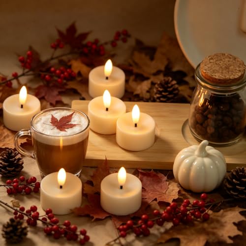 24 Pack Flameless LED Tea Lights with Black Wick, Battery Operated, Warm White