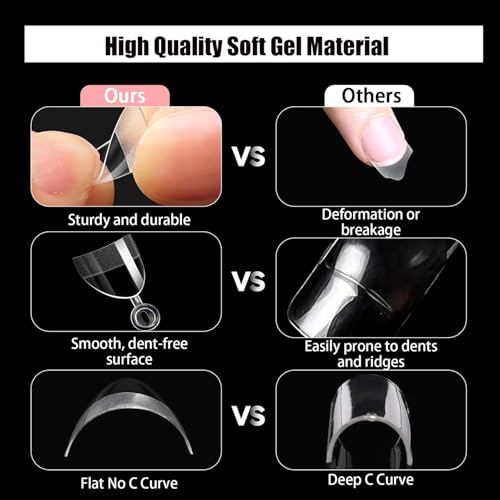 480Pcs Short Almond & Tapered Square Nail Tips Set - False Nails for Manicure