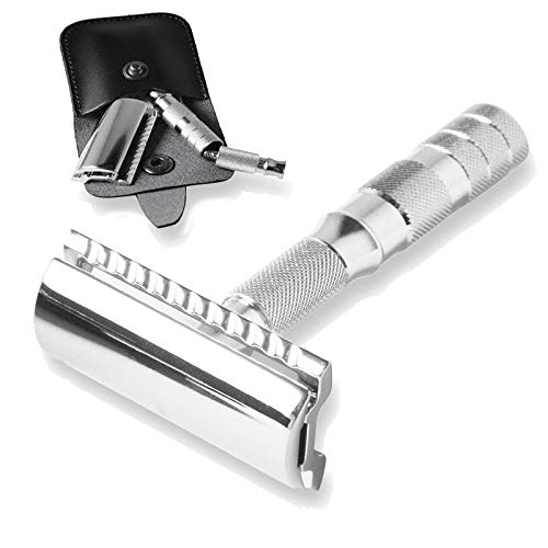 MERKUR 933C Travel Safety Razor - Compact Three-Piece Design with Leather Case | Bright Chrome Finish