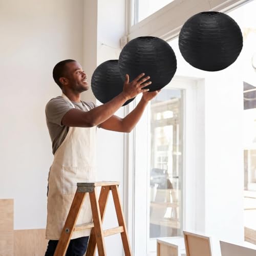 Black Paper Lanterns - 16-Inch Decorative Ball Lanterns for Weddings & Parties - 5 Pack