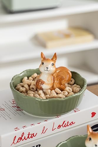 Cute Green Squirrel Ceramic Candy Bowl - Animal Snack Dish for Kitchen Decor