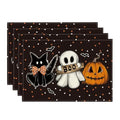 Black Cat Ghost Halloween Placemats Set of 4 - 12x18 Inch Rectangular