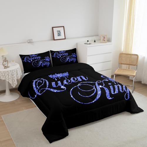 Queen King Comforter Set Multi 03 Bedding All Season – King Size, His & Hers, Romantic Decor