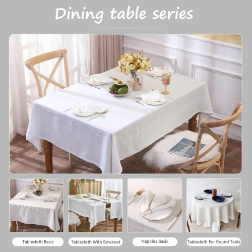 White Linen Tablecloth 60x84 Inches - Textured Dining Cover for Indoor & Outdoor Use