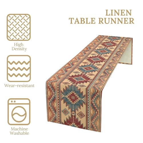 Native American Aztec Table Runner 13x36in - Ethnic Geometric Decor, Clear-Aztec Variation