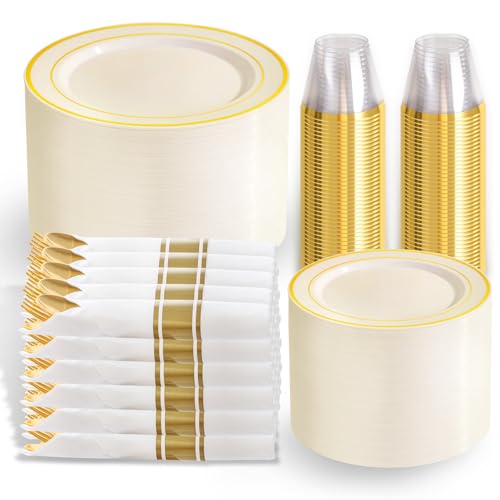 350-Pack Ivory Disposable Plates for 50 Guests - Thanksgiving & Wedding Party Set Variation of THIS listing