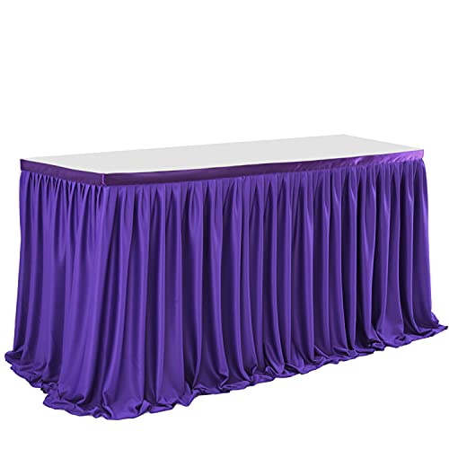 17ft Purple Table Skirt for Rectangle Tables Wedding Party Banquet Ruffle Cloth - Purple / 203" x 30"
