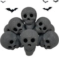 8 Piece Ceramic Skull Fire Pit Decor - Reusable Halloween Skeleton Head Set - Black Variation