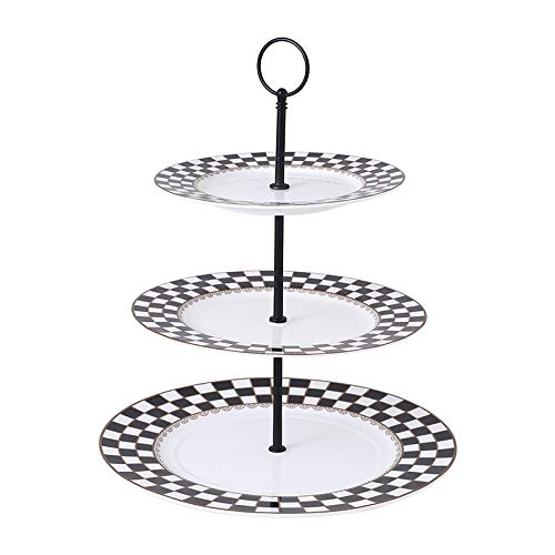 Porlien Checker Pattern 3-Tier Cake Stand for Desserts, Cupcakes & Pastries