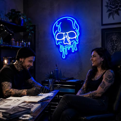 Skull Neon Sign LED Wall Decor - Blue Neon Lights for Party & Room