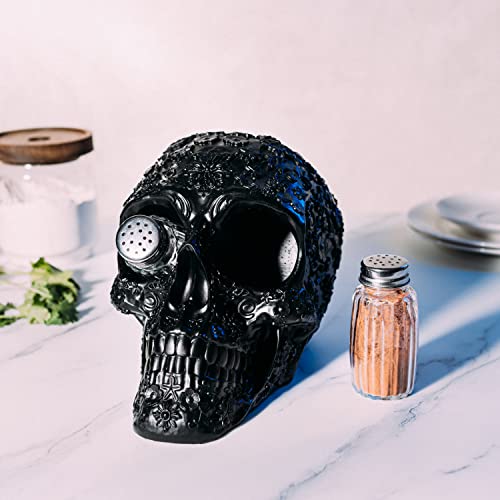 Skull Salt & Pepper Shaker Set - Halloween Kitchen Decor, Ceramic Spice Organizer
