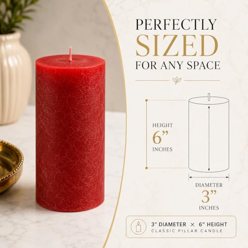 Red Pillar Candles Set of 3 - Unscented Dripless 3x6 Inch for Decor