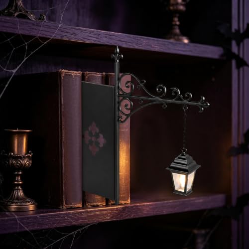 Library Lantern Decor Bookshelf Light - Mini Lantern with Witch Hat Design (Black-A)