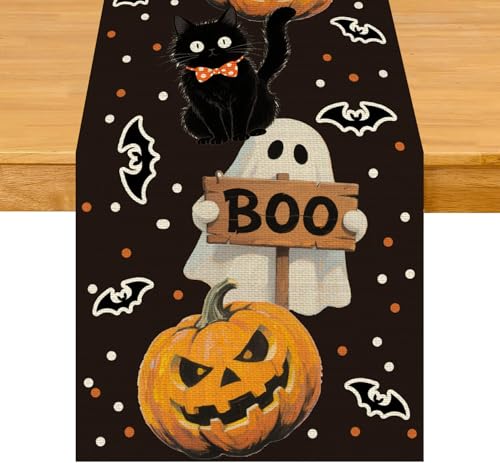 Happy Helloween Table Runner for Home Party Decorations 13x72 Inch - Variation of Happy Helloween