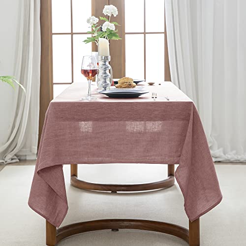 Everly Linen Tablecloth 60x108 Inches - Muddy Pink, Rectangular, Machine Washable