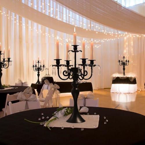 5Arm Crystal Pendant Candle Holder Set - Black Taper Candlesticks for Home Decor, Weddings, Parties
