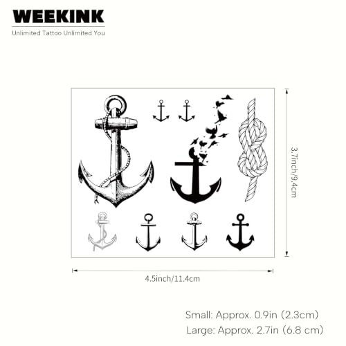 Nautical Sailor Temporary Tattoos Set Anchors & Rope - Waterproof & Long-Lasting
