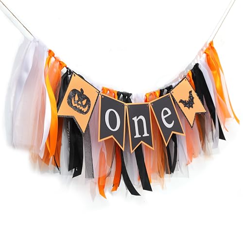 Halloween First Birthday Banner with Pumpkin & Bat Decorations - Kids Party Garland