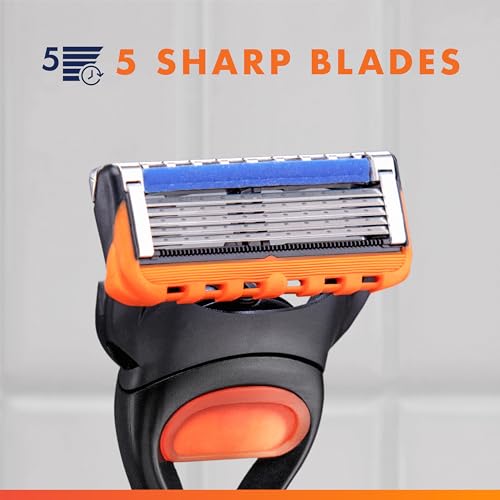 Men's 5-Blade Razor with Handle & 3 Refill Cartridges for Close Shaving