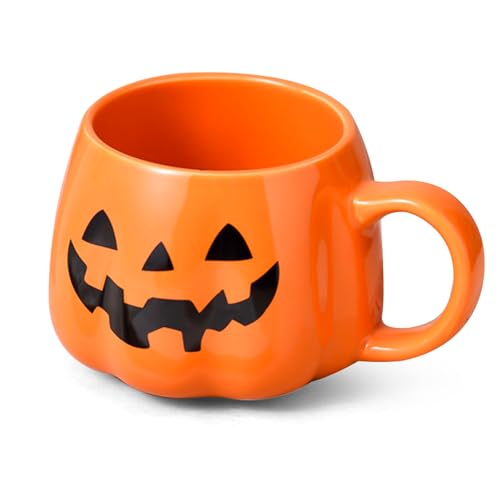 Yellow Pumpkin Halloween Ceramic Mug - 13oz Coffee Cup with Pumpkin Pattern, Gift for Adults & Kids