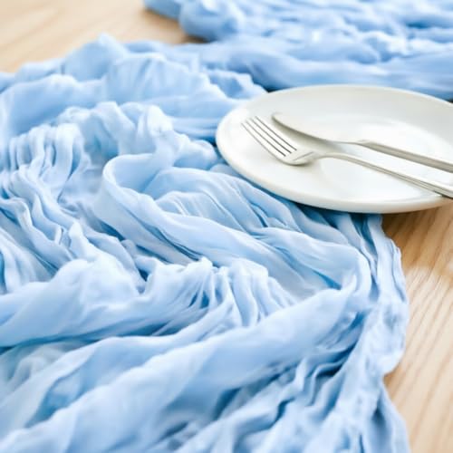 Light Blue Cheesecloth Table Runner for Fall Weddings & Home Decor