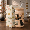 Halloween Glass Cup with Lid & Straw - 16oz Witch Design, Gift Set
