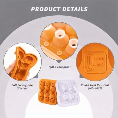 Skull Ice Cube Mold - Orange Silicone Ice Tray for Whiskey & Cocktails