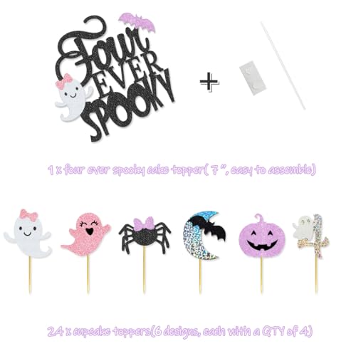 Halloween Birthday Party Pack with Banner Balloons Cake Toppers for Girls Pink Purple