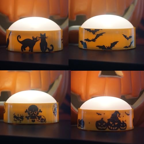 Halloween Battery LED Jack-O-Lantern Pumpkin Lights with Remote & Decals - Orange, 4 Pack