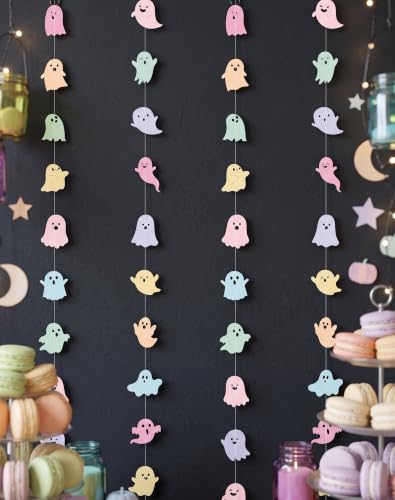 Pastel Ghost Halloween Garland Set - 4 Pre-Sewn Festive Decorations