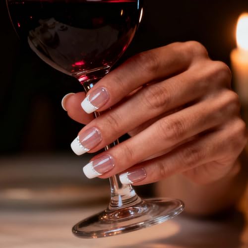 White French Tip Semi-Cured Gel Nail Strips - Long Lasting DIY Nail Wraps, 20 Pcs, Beginner-Friendly