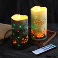 Halloween Pumpkin Fiber Optic Flameless Candles with Remote Control - Set of 2